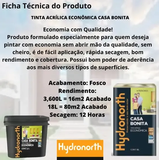 HYDRONORTH ACRILICO FOSCO ECONOMICA SUPER BRANCO 18L